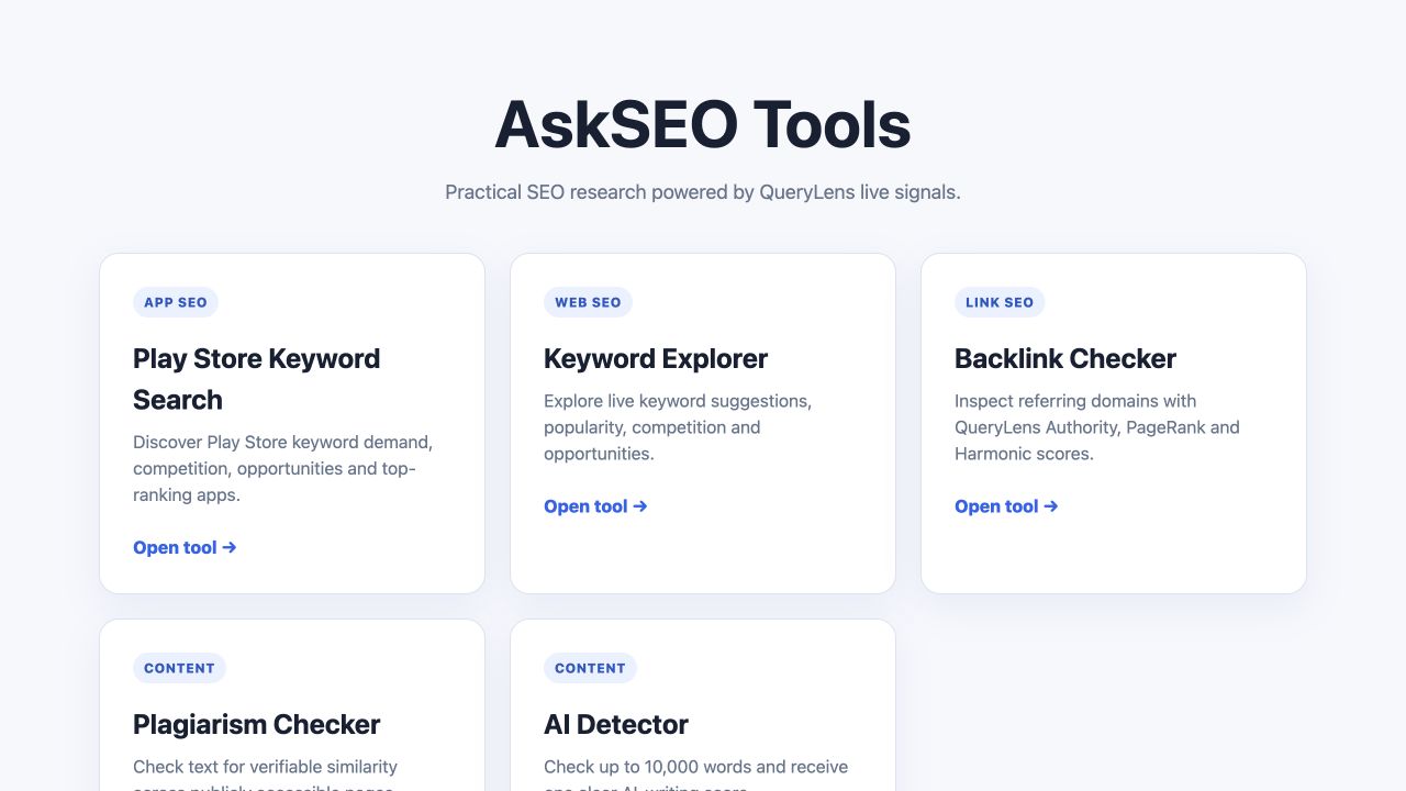 AskSEO Tools — actual product screenshot